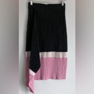 ALFANI Black, Blush & Ivory Asymmetrical Wrap Detail Pleated Midi Skirt Size S